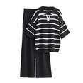 thumbnail image 2 of Itsame Womens 2 Piece Sets, Long Sleeve Knitted Stripe Tops Long Pants Sweater Outfits Black Free Size, 2 of 3
