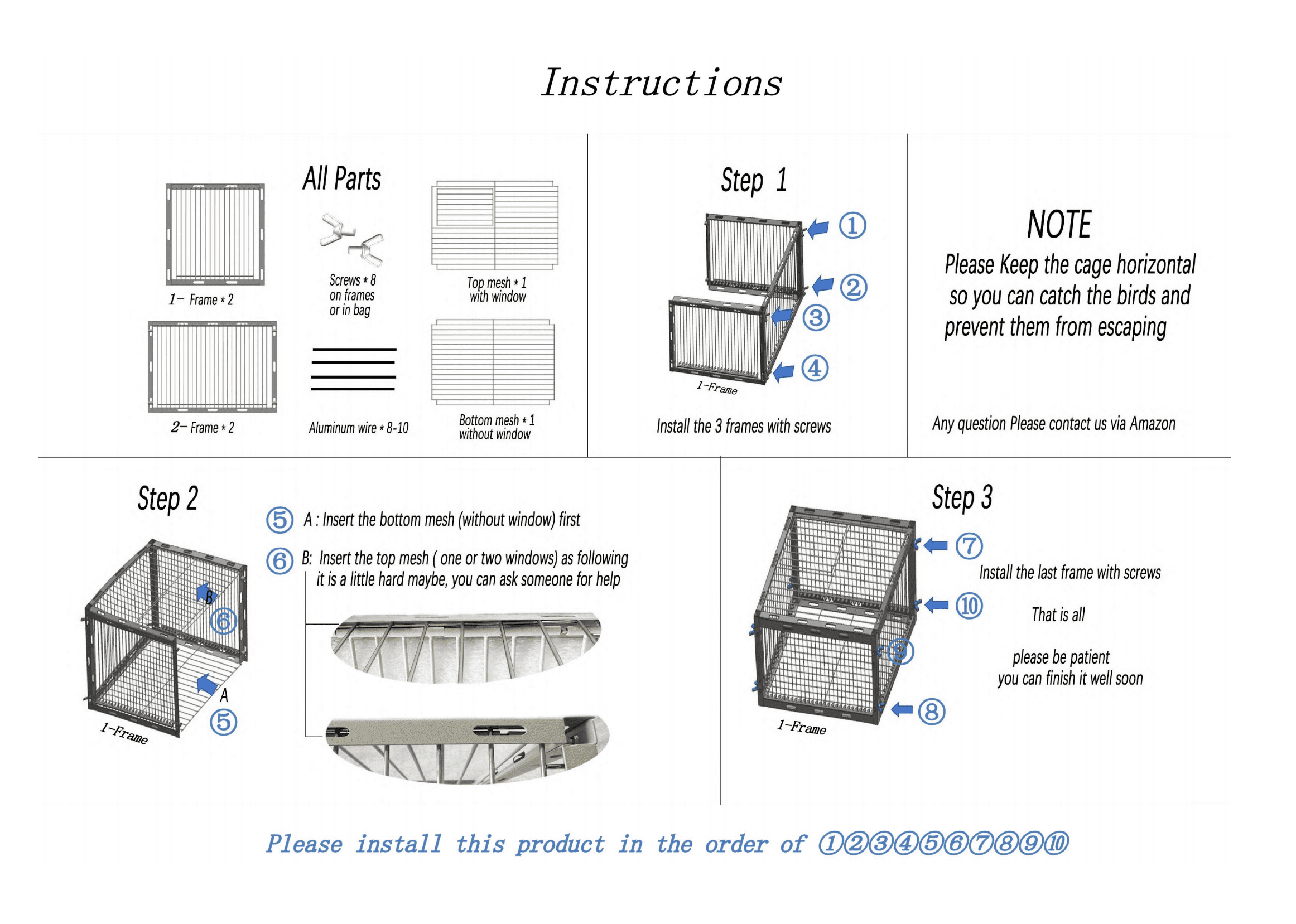 Humane Live Pigeon Trap, Safe Bird Catcher Cage with One-Way Entry