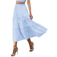 thumbnail image 2 of Women'S Casual Smock Layered Tiered Skirt High Waisted A Line Flowy Long Skirts with Pockets Light Blue S, 2 of 8
