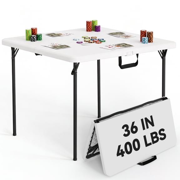 HaiNova 36in Square Folding Table, Portable Plastic Table with Handle Suitable for Party and Parties Backyard Events, White