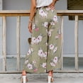 thumbnail image 4 of Pantalones largos de pierna ancha para mujer, pantalones de cintura alta, pantalones con nudo dividido en el muslo, pantalones casuales de verano con estampado Floral de albaricoque XXL, 4 of 7