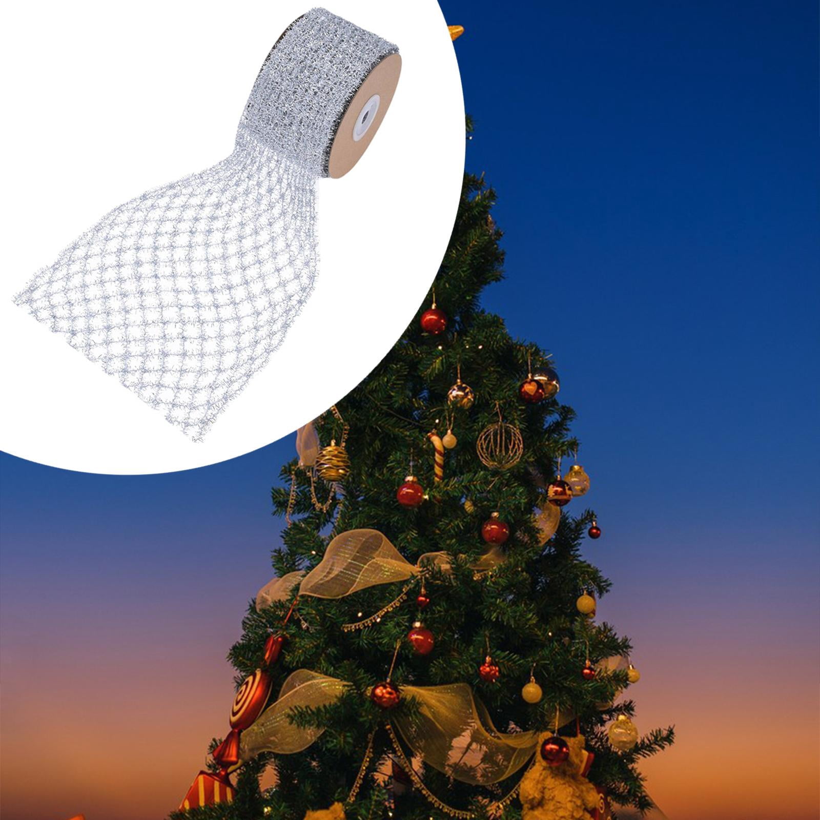 Yunhgft 1 Roll Glitter Wired Ribbon Home Decoration Stretchable Sparkling Trim Christmas Silver