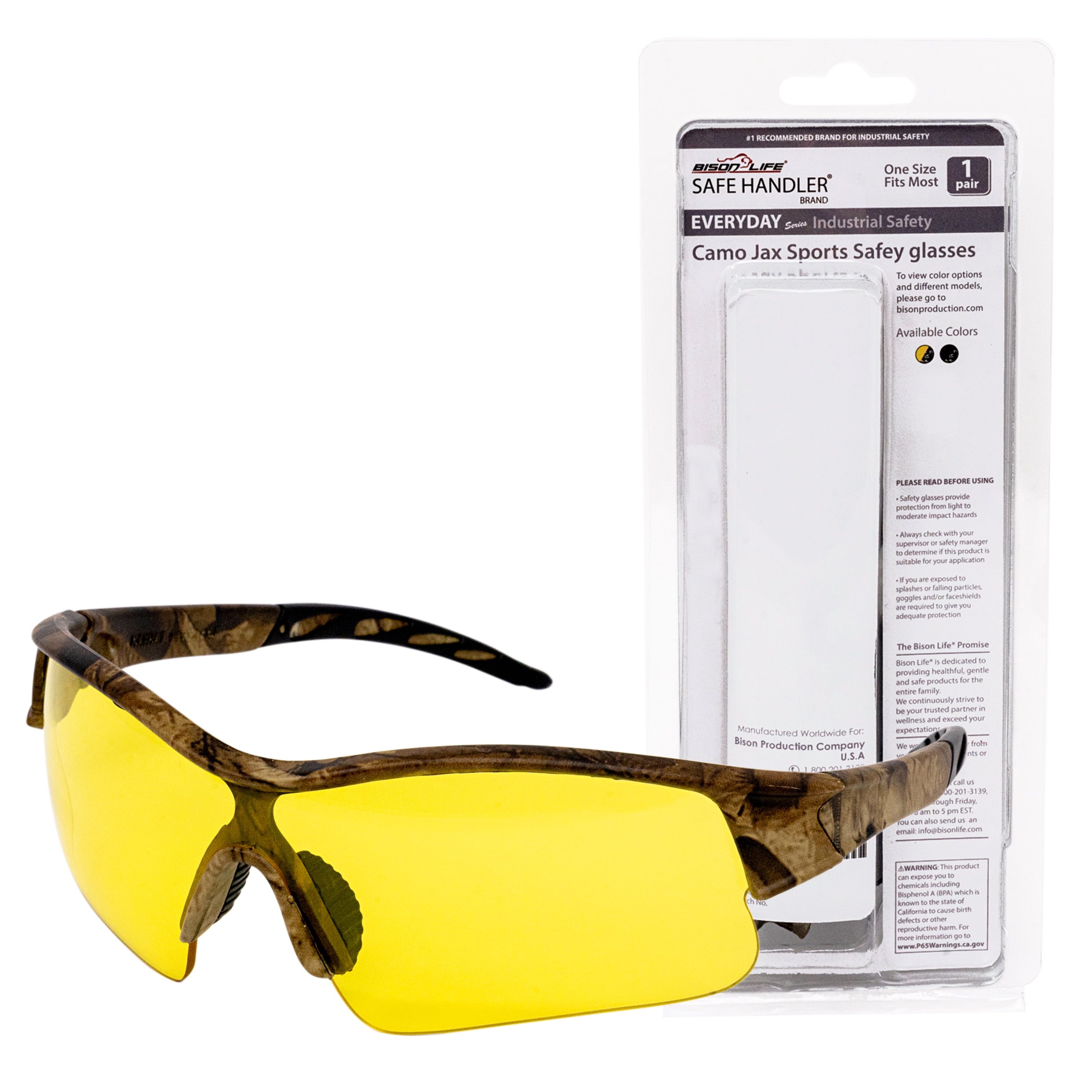 Safe Handler Camo Jax Safety Glasses For Men/Women, Anti-Scratch, Amber (Pack of 1)