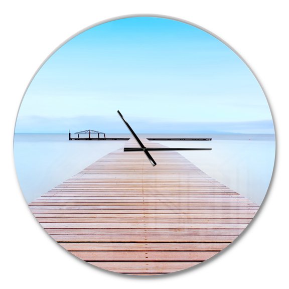 Designart 'Wooden Pier in Cold Atmosphere ' Modern Wall Clock