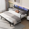 thumbnail image 3 of Daybed with Trundle Bed, Twin Bed Frame with Linen Upholstered Storage Headboard & Charging Station and LED Light, Heavy Duty Metal Day Bed Pop Up Trundle Bed for Living Room,Bedroom, Black, 3 of 7