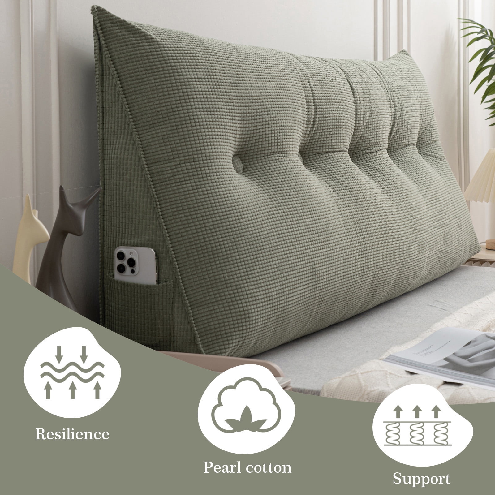 ANMINY Triangle Headboard Pillow Full Filling Backrest Positioning Support Wedge Pillow