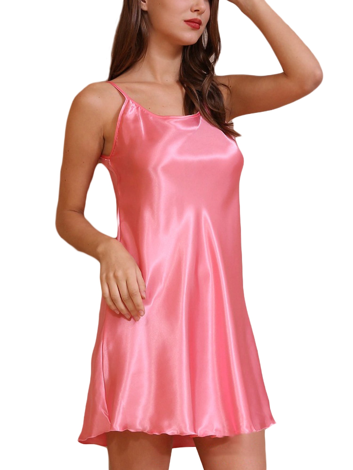Polly Online Womens Pajamas Satin Nightgown Mini Slip Sleepwear Short Nightwear Camisole Dress