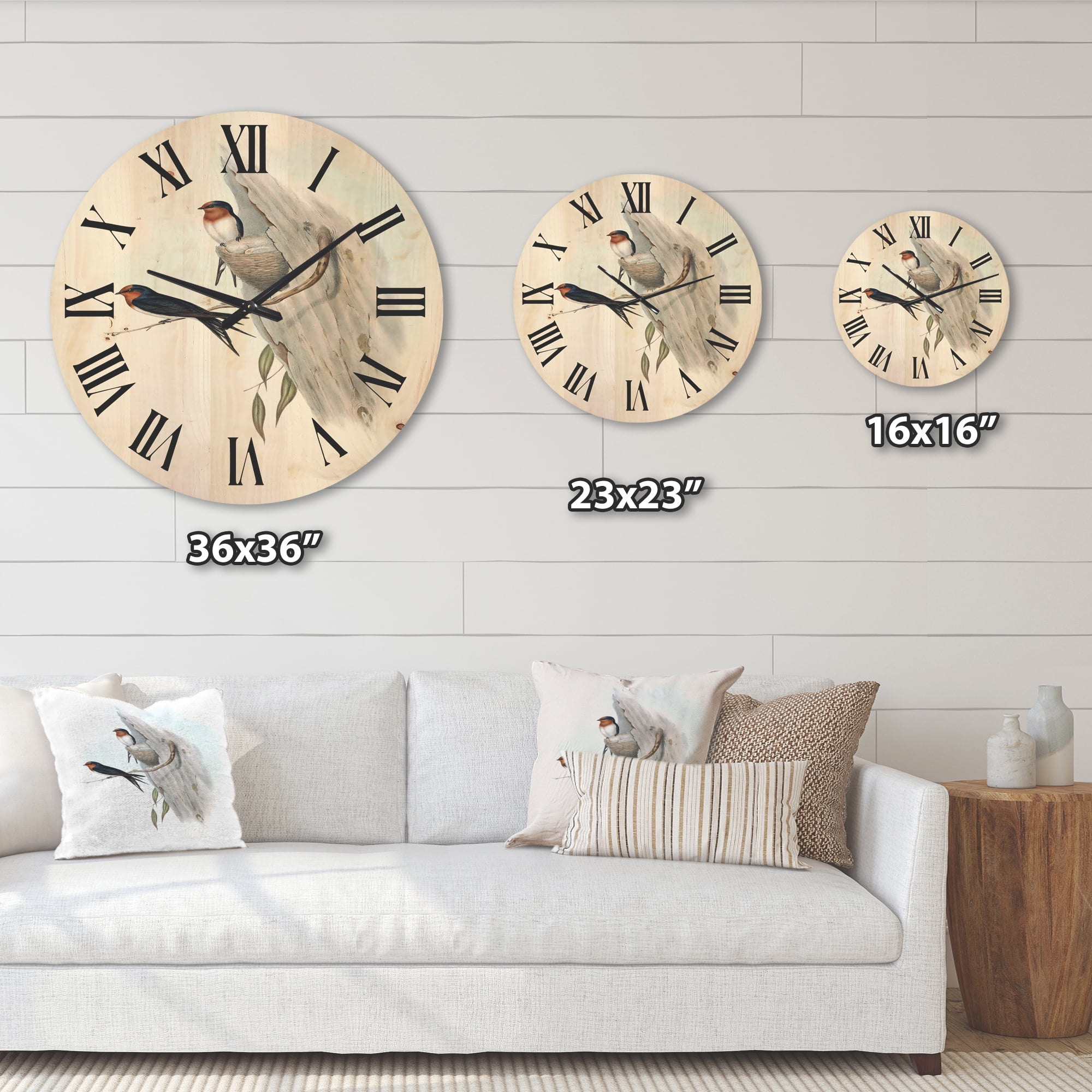 Designart 'Ancient Australian Bird Illustrations II' Traditional Wood Wall Clock