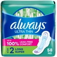 thumbnail image 1 of Always Ultra delgado, tamaño 2, súper almohadillas con alas, sin perfume, 58 unidades, 1 of 9