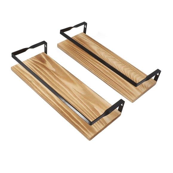2 Pcs Floating Shelf Suspension Pine Mounted Wall Mount Rack Shelves Storage Rack Simple Style Wood Pine Iron Stand Overhead Garage Storage