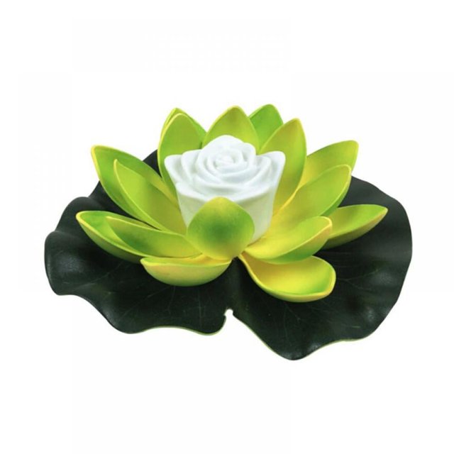 Flor de loto flotante artificial de espuma con nenúfar, perfecta para decorar el hogar, el jardín y el estanque, luz de los deseos, verde.