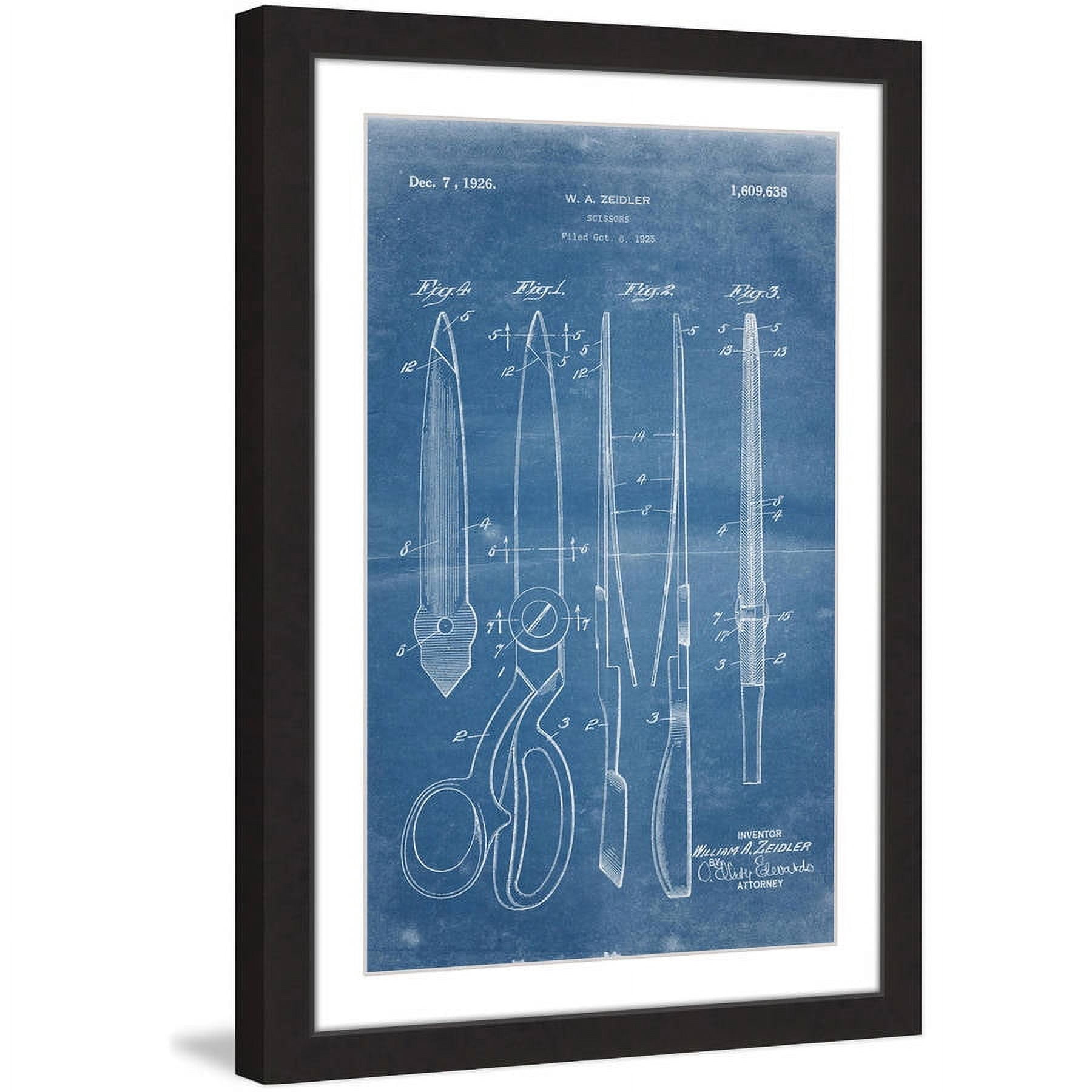 "Scissors 1925 Blueprint" Framed Painting Print