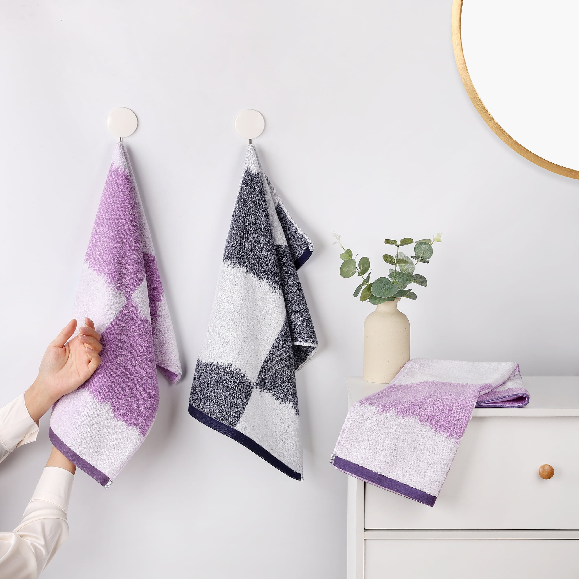 Unique Bargains Color Block Decorative Hand Towel Set Brown 2-Piece