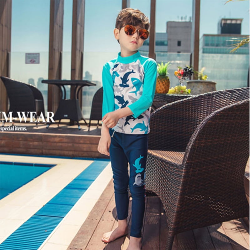 Tongliya Children s Baby Swimsuit Boy Long Sleeved Split Dolphin Sunscreen Swimsuit Long Swimming Trunks Suit Sky Blue xl Other