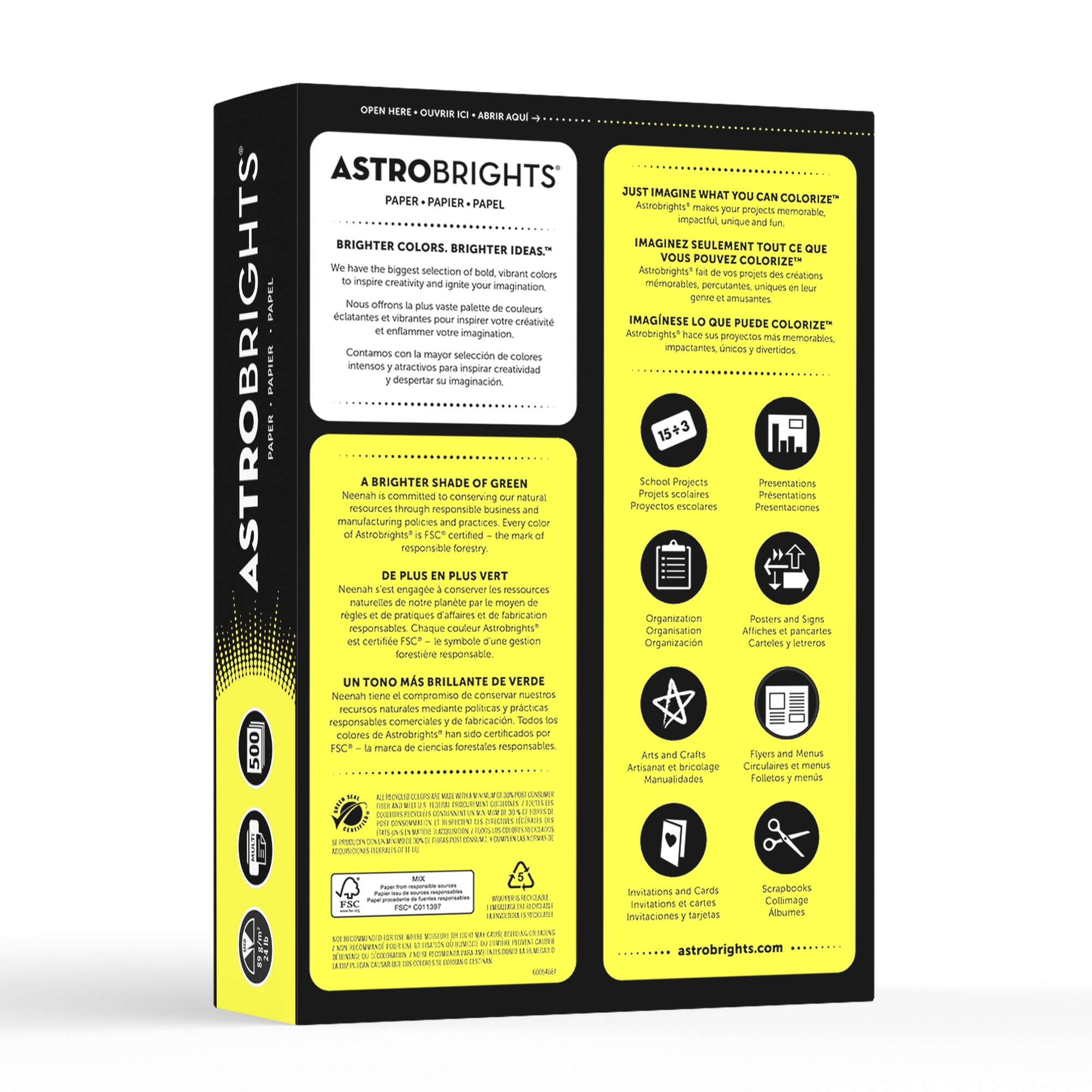 Bright Color Paper, Neenah Astrobrights®, Letter Paper Size, 24 Lb, FSC Certified®, Lift-Off Lemon, Ream Of 500 Sheets