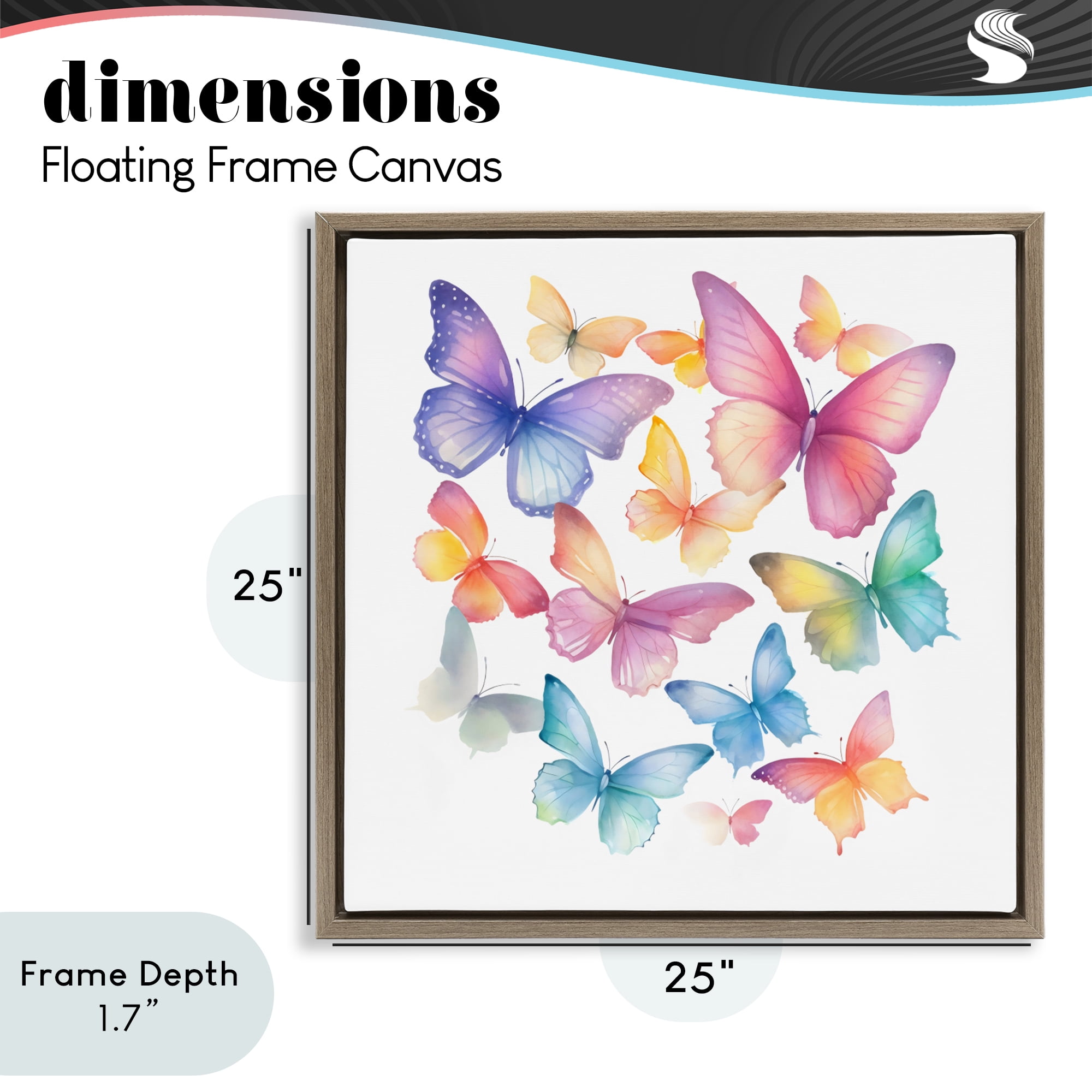 Stupell Industries Rainbow Butterflies Rabble Brown Framed Floater Canvas Wall Art, design by Creative Studio