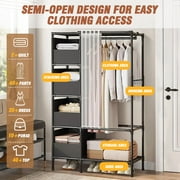 Clothes Rack, Portable Closet, Freestanding Closet Organizer with Curtain, 4 Tier Garment Rack for Bed Room, Black