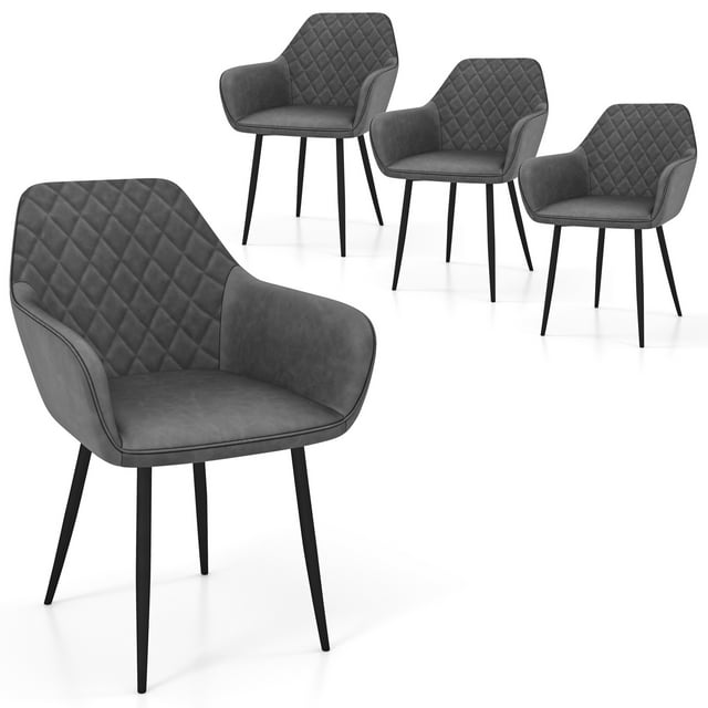 Gymax Leisure Dining Chair Set of 4 Upholstered Accent Chairs w/ Curved Backrest Gray