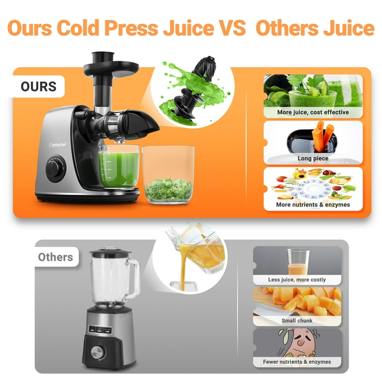 AMZCHEF Slow Cold Press Juicer Machines for Vegetable and Fruit Masticating Juicer Easy to Clean Gary