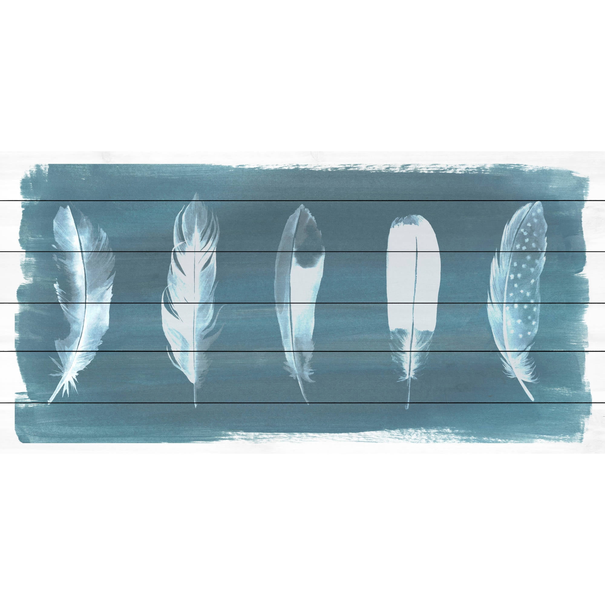 Marmont Hill ''Feathers on Dusty Teal I'' Painting Print on White Wood