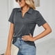 thumbnail image 2 of Camisa de mujer Top Color puro Mangas cortas Cuello vuelto con bolsillo Camisa de verano Top Gris oscuro XL, 2 of 7
