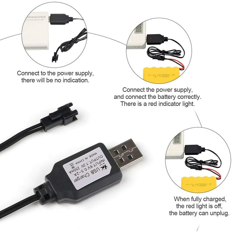 2pcs USB Charger Cable W/ SM 2P Plug for RC Car Drone 7.2V Ni-Cd