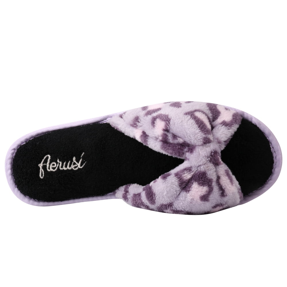Aerusi Cozy Slide Purple Leopard Memory Foam Women Slipper