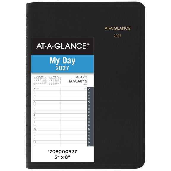 AT-A-GLANCE 2027 Daily Quarter-Hour Appointment Book Planner Black Small 5 x 8 -