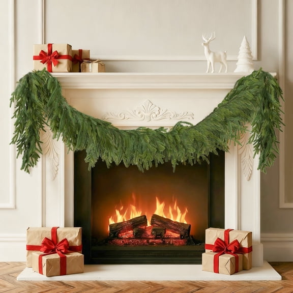 Joyooss Christmas Garland Norfolk Pine Real Touch Faux Greenery Cedar Artificial Indoor Outdoor Holiday Decoration 6 Ft