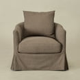 thumbnail image 4 of Brown Polyester Upholstered Swivel Barrel Armchair with Removable Washable Slipcover for Living Room, Bedroom, Feather Blend Cushion, Solid Wood Frame, Pillow Back, Fully Assembled, 4 of 14