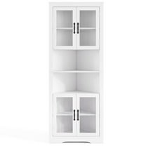 Resenkos 67" White Corner Buffet Cabinet with Tempered Glass Front Doors