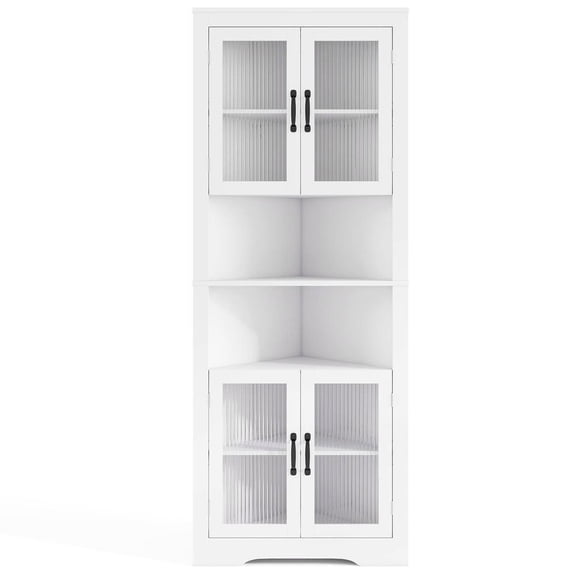 Resenkos 67" White Corner Buffet Cabinet with Tempered Glass Front Doors