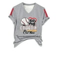 thumbnail image 4 of Bovemsi Women's Baseball Season Solid Color Sports Top V Neck Loose Short Sleeved Shirt, Gray Women's Summer Short Sleeve T-Shirts, S, 4 of 6
