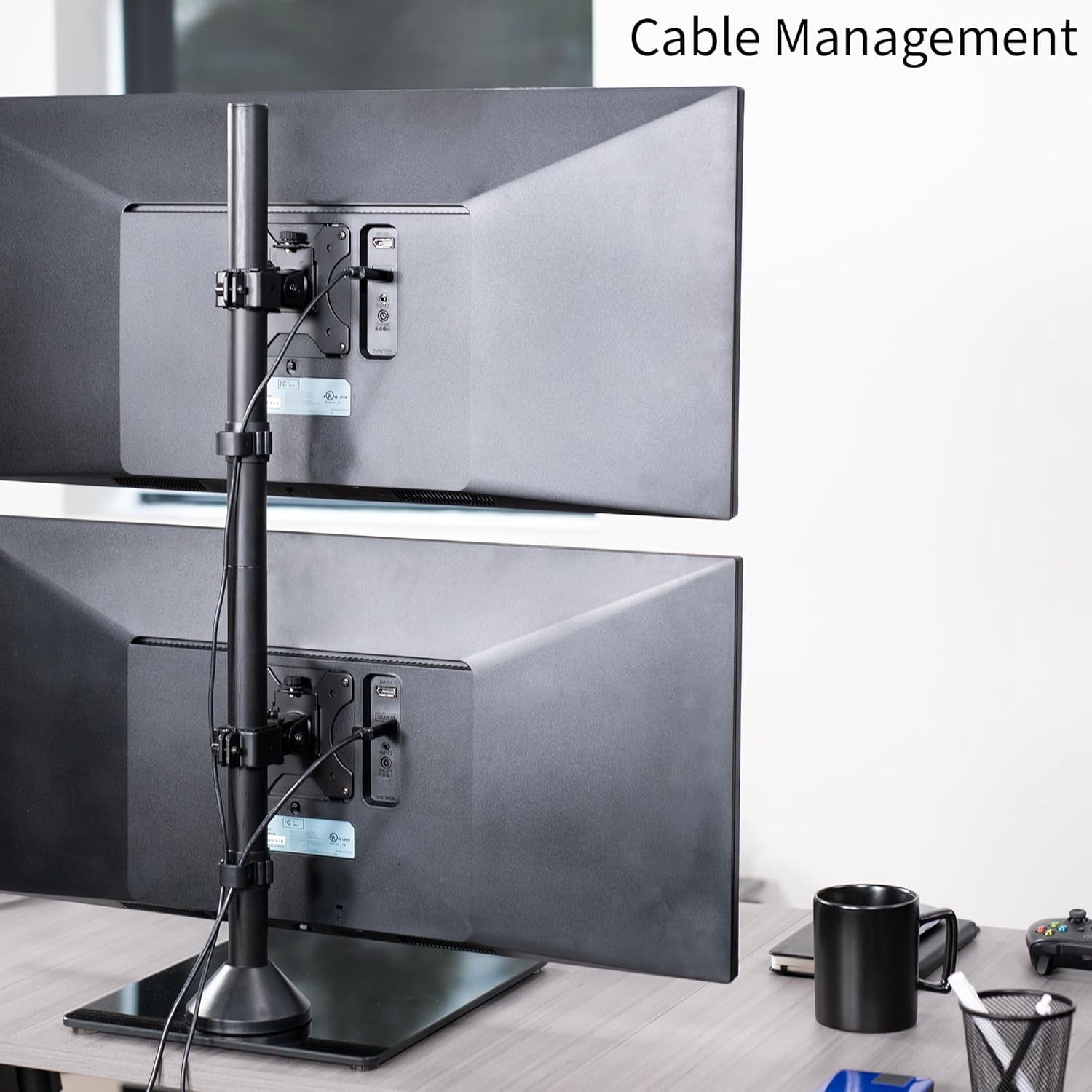 Dual Monitor Desk Stand with Tempered Glass Base, -Standing LCD Mount for 2 Ultrawide Screens  to 34 inches