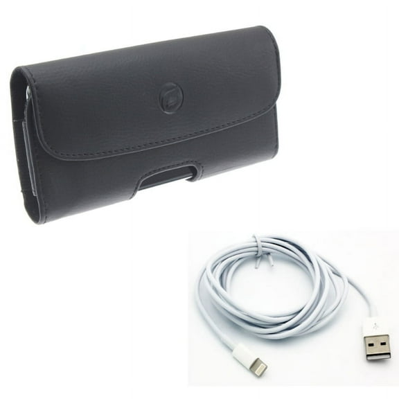 Charger Cord 6ft USB Cable w Leather Case Belt Clip for iPhone XS Max/8 PLUS/7 Plus/6S Plus/6 Plus - Power Wire Long Sync Fast Charge and Holster Cover Loops Pouch Carry