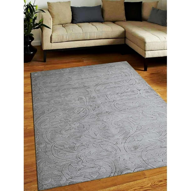 Rugsotic Carpets Hand Woven Viscose & Silk 5'x8' Area Rug Floral Silver