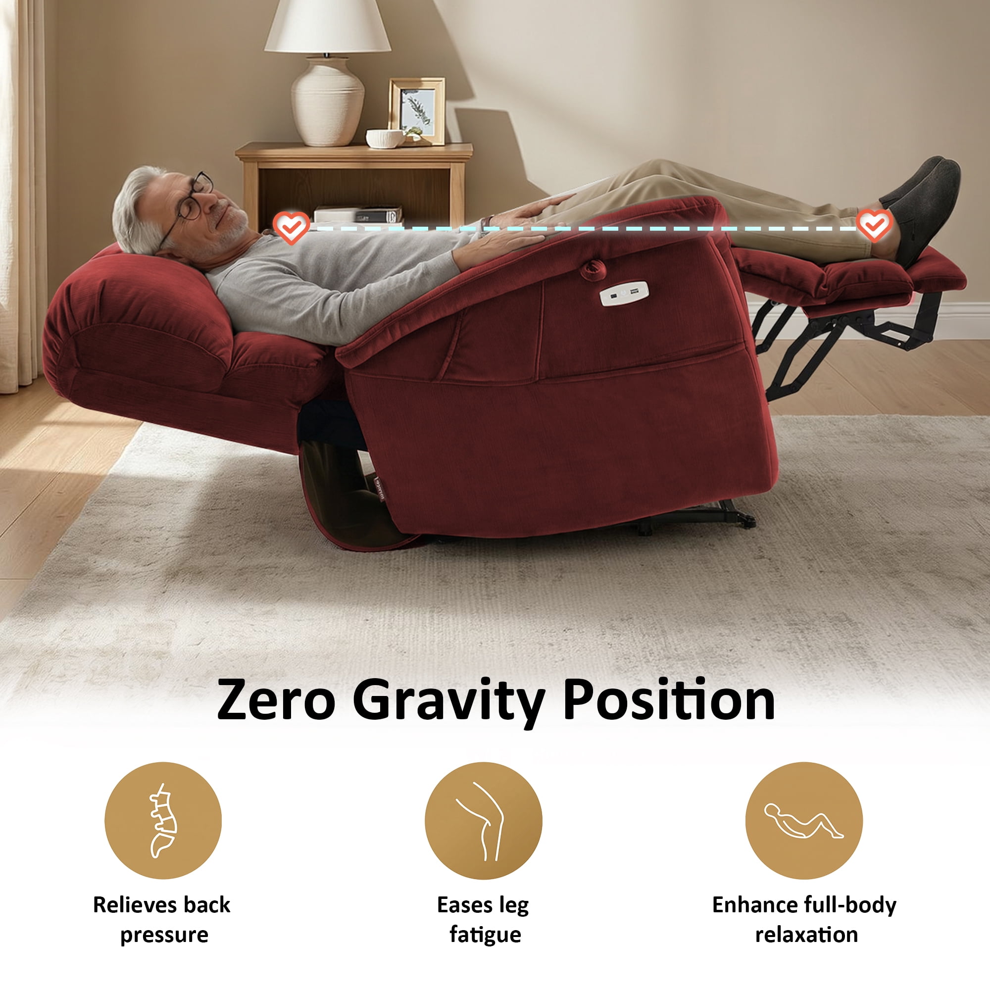 MCombo Oversized 24.8" Seat Width Large Dual Motor Power Recliner Lift Chair for Tall Elderly, Infinite Position, Burgundy Fabric