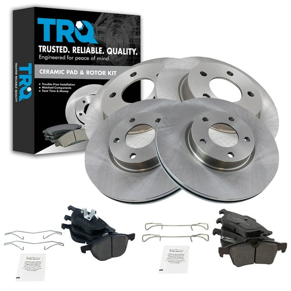 TRQ Front and Rear Brake Pad & Rotor Kit Brake Pads Brake Rotor Ceramic Fits Select 2004-2005 Mazda 3