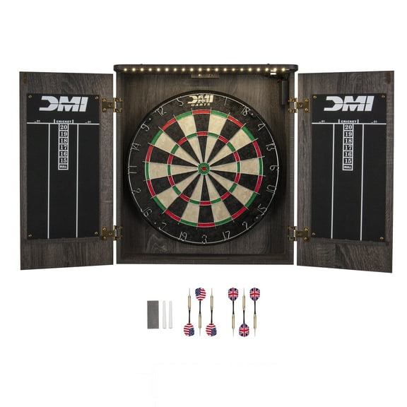 DMI Sports Bristle Dartboard Illuminated Cabinet Set