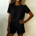 thumbnail image 7 of Mifsaly Two Piece Short Set for Women Side Buttons Summer Casual Vacation Matching Outfits Crewneck Top and High Waisted Shorts with Pockets Black,XL, 7 of 7