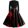 thumbnail image 4 of WTOBBY Women's Casual Elegant Slim Fit Halloween Printed Swing Dress Featuring Round Neck, Long Sleeves, Flared Hem, and Retro Design for Everyday Party Wear ,Black L, 4 of 6