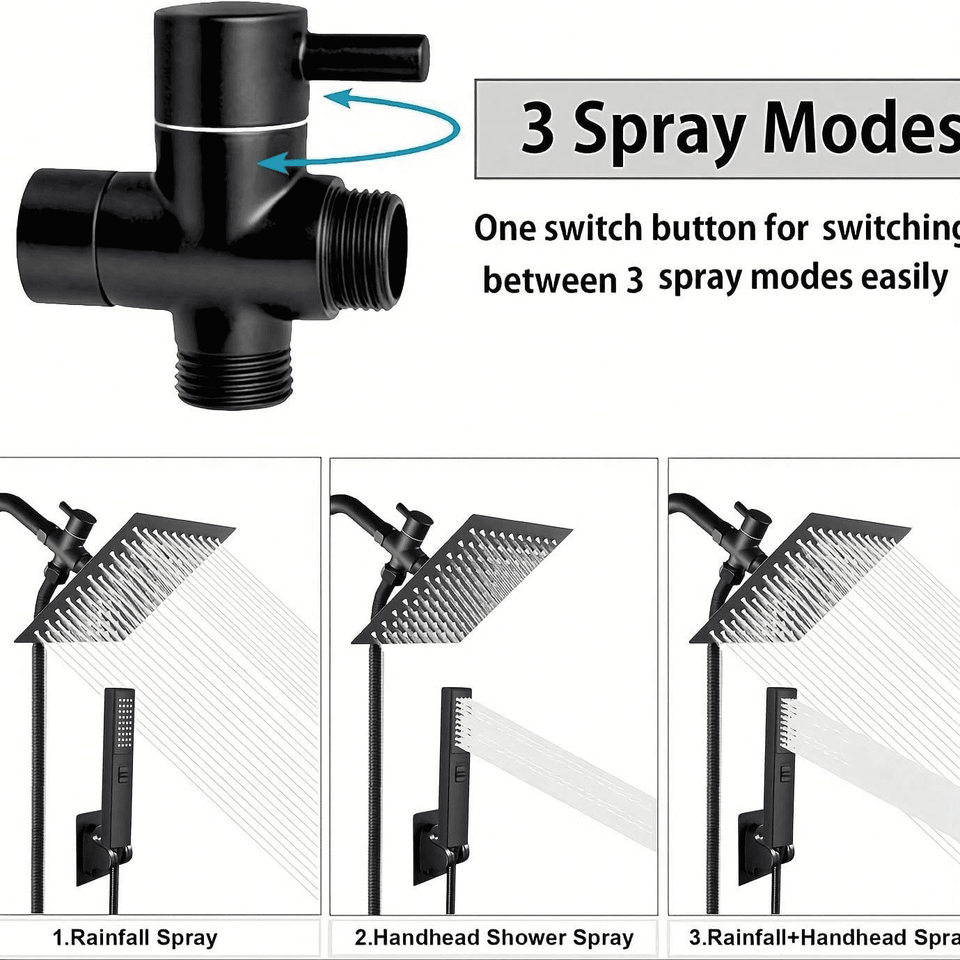 Shower Head with Hose, 8'' High Pressure Rain Shower Head, Handheld Shower Head Combo, 2+1 Spray Settings Adjustable Shower Head with Holder, Height/Angle Adjustable