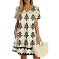thumbnail image 2 of Xyxonk Womens Spring Summer Dresses Short Sleeve Flowy Swing Tunic Dresses Baby Doll Bohemian Crewneck Beach Dresses Khaki XL, 2 of 5