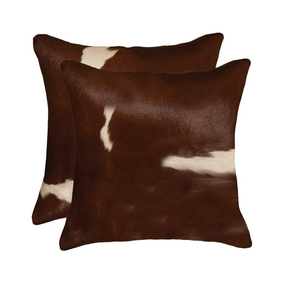 18" x 18" x 5" Brown And White Cowhide Pillow 2 Pack