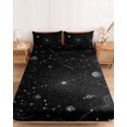 thumbnail image 2 of Full Size Fitted Sheet Set - Black Sky 3 Piece Bedding Sets 16" Deep Pocket Fitted Sheet with 2 Pillowcases, Astronomy Night Starry Sky Planetary Universe Brushed Microfiber Hotel Luxury Bed Sheets, 2 of 9
