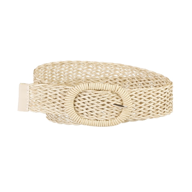 Cinturones de cintura delgados para mujeres Inspire Chic, cinturones trenzados bohemios para vestido, hebilla de metal 22.83-33.07" Beige