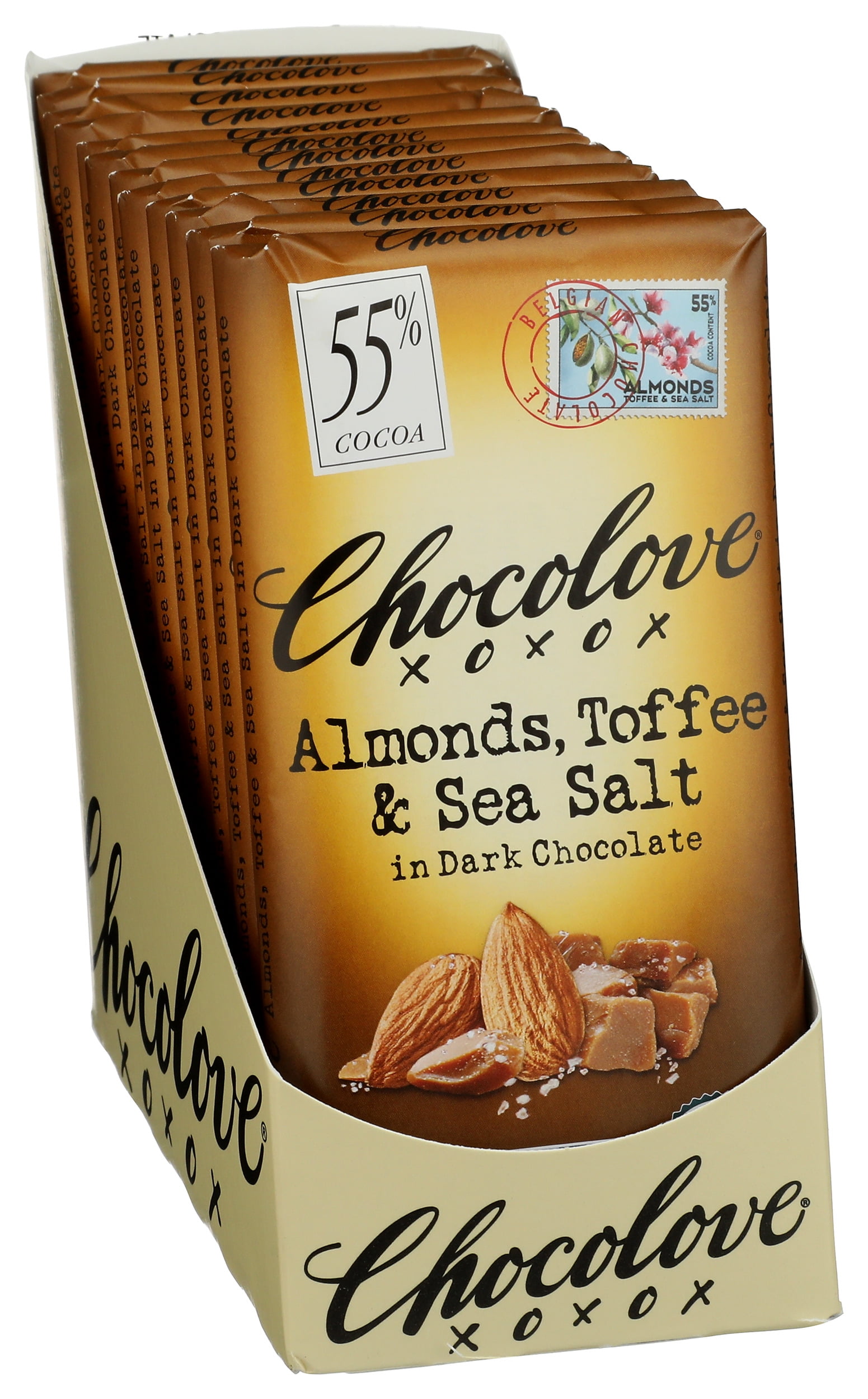 Pack of 12, Chocolove Almonds, Toffee & Sea Salt in Dark Chocolate, 3.2 oz