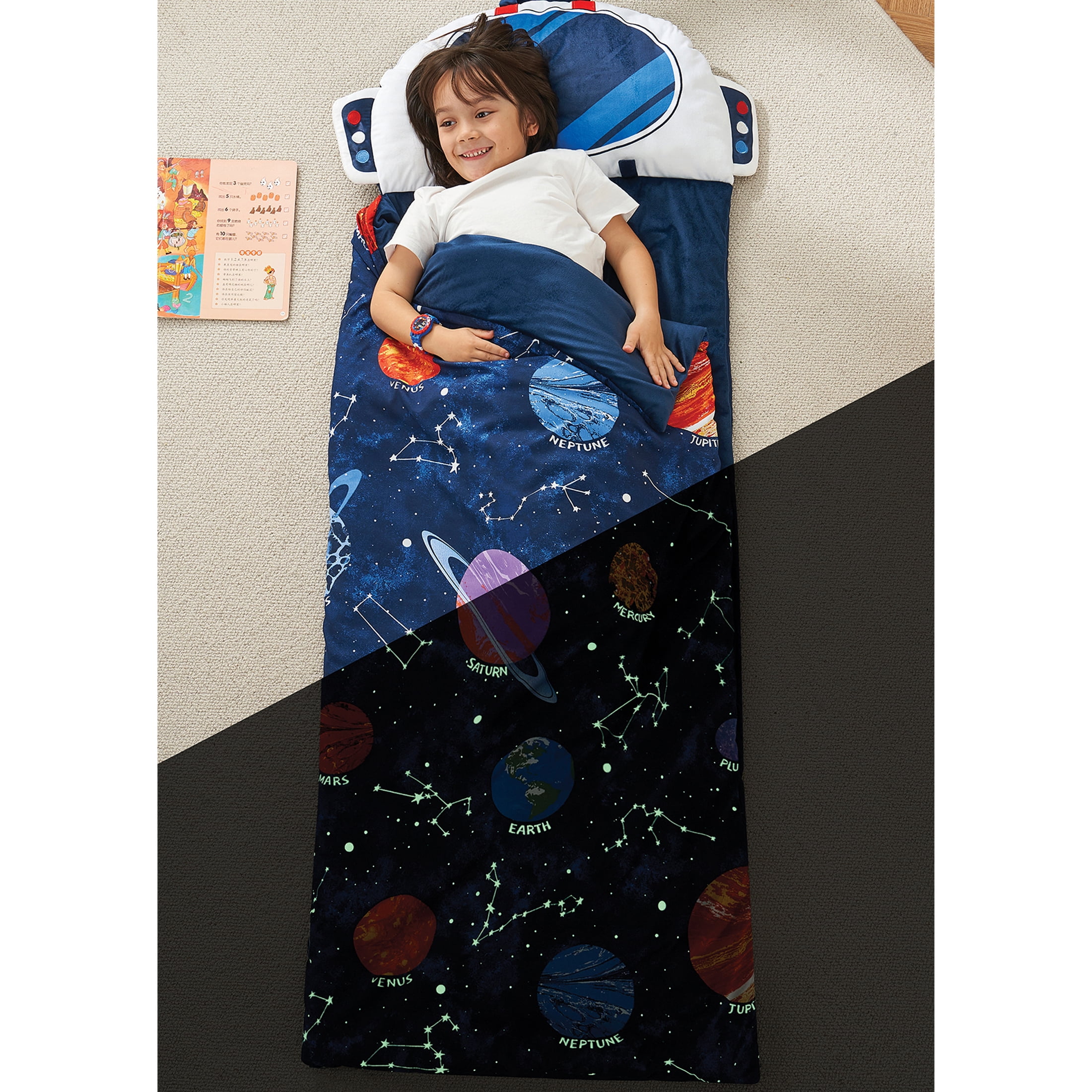 Your Zone Blue Astronaut Glow in the Dark Kids Nap Mat, 24" x 70"
