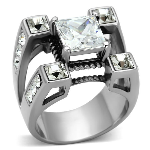 Luxe Jewelry Designs Men's Stainless Steel Ring with Cubic Zirconia Stones - Size 9