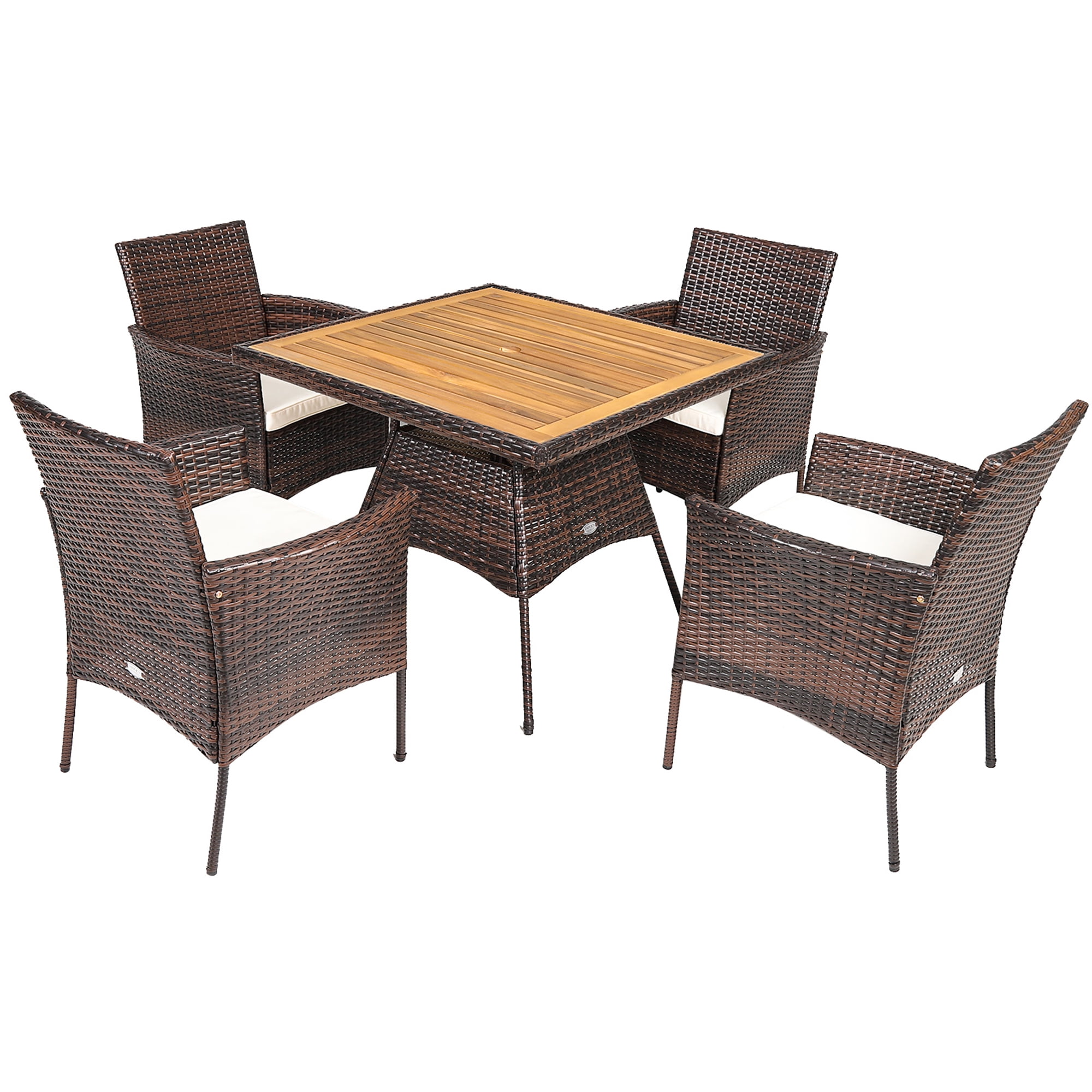 Gymax 5PCS Patio Dining Table & Chair Set Outdoor Furniture Set w/ 4 Seat Cushions